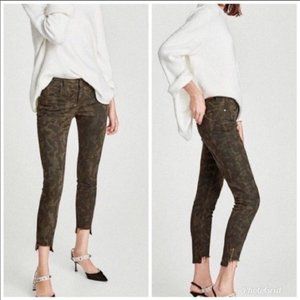 Zara Basic Z1975 Denim Cropped Ankle Mid-Rise Jeans Camo Green Size 8 US